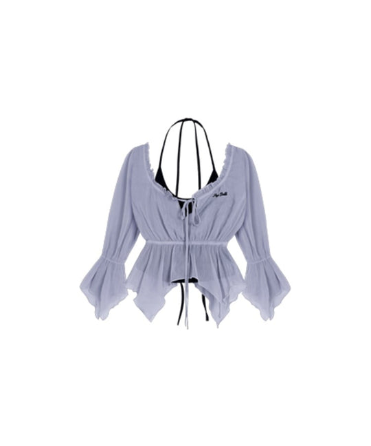 ホルターネックキャミドッギングクロップドシフォントップス