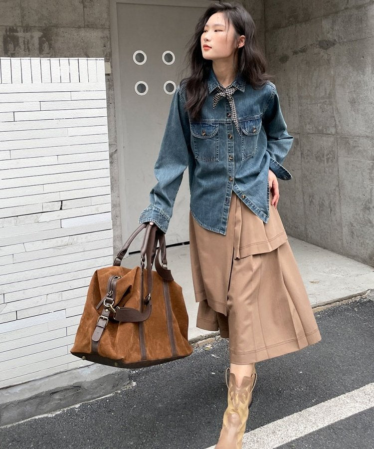 アシンメトリーヘムラインプリーツレイヤードスカート 13