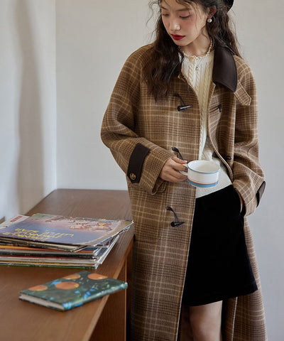 ラグランスリーブチェックロングトグルコート14