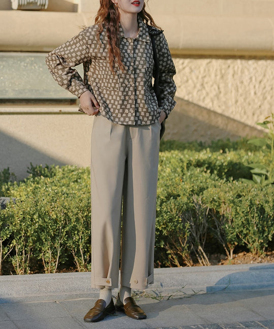 【秋編】「柄ブラウス×ストレートパンツ」でシックに【40代~】