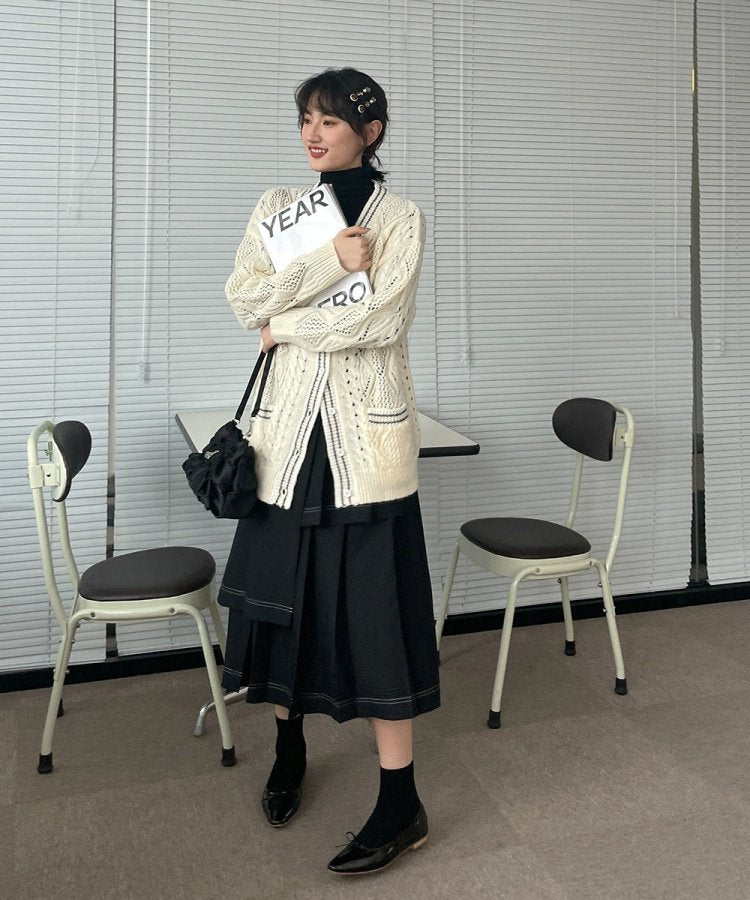 アシンメトリーヘムラインプリーツレイヤードスカート 17