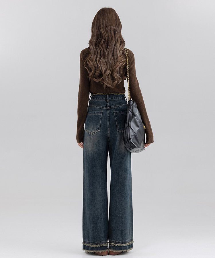 フリンジヘムバックヨークワイドデニムパンツ20