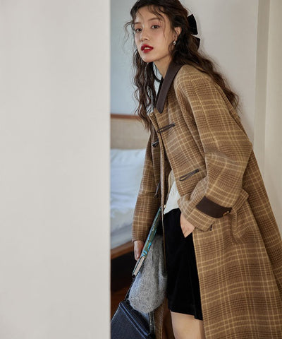 ラグランスリーブチェックロングトグルコート25