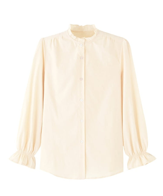 スタンドフリルカラーショルダータックブラウス