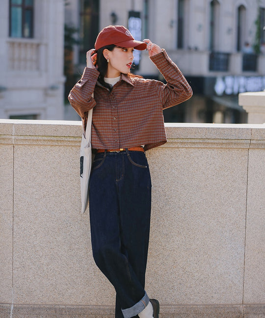 【冬編】「チェック柄ブラウス×デニムパンツ」でカジュアルに【10代】