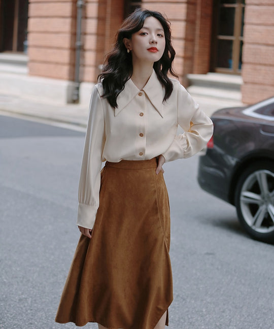 【春編】「シフォンブラウス×ロングフレアスカート」でエレガントに【30代】
