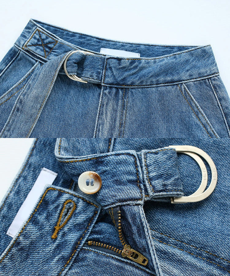 リングベルトワイドデニムストレートパンツ – jemiremi