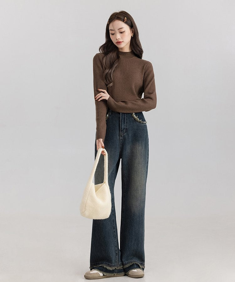 フリンジヘムバックヨークワイドデニムパンツ39