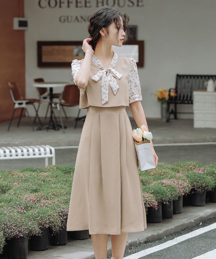 フェイクツーピースボウタイブラウスワンピース – jemiremi（ジェミレミ）