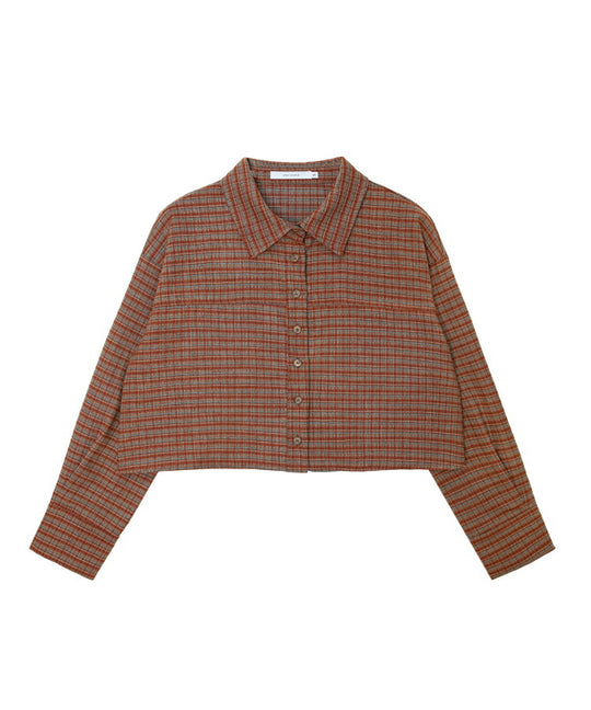 ポロカラークロップドチェックウールブラウス