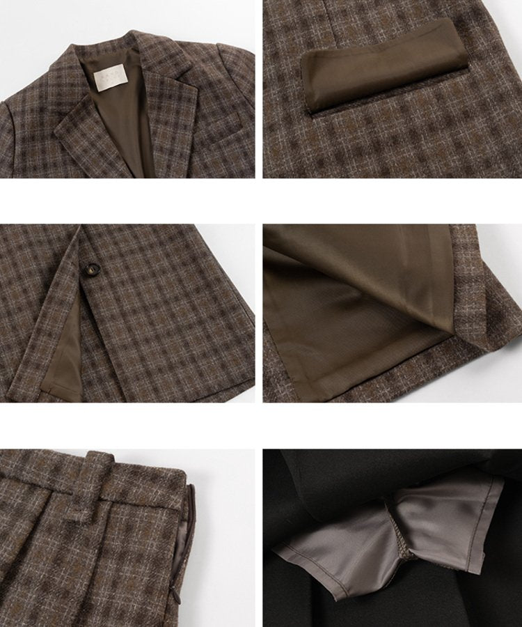 バックボタンウールチェックジャケット&プリーツスカートセットアップ45