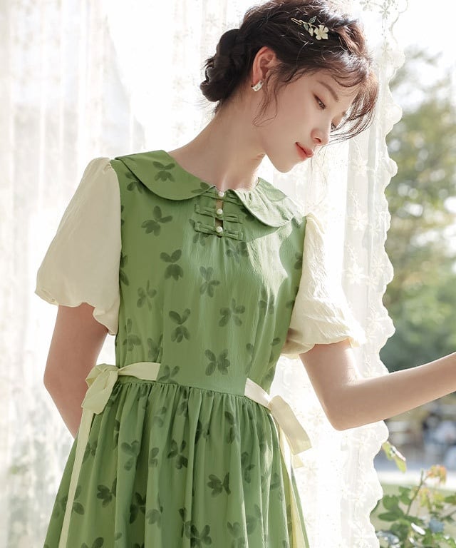 バイカラーサイドリボンエコパールボタンワンピース – jemiremi  