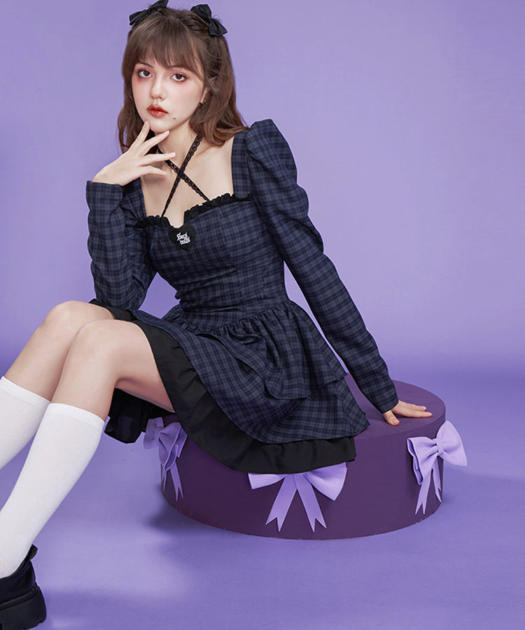 DIESEL ミニワンピース チェック パープル 紫 ワンピース