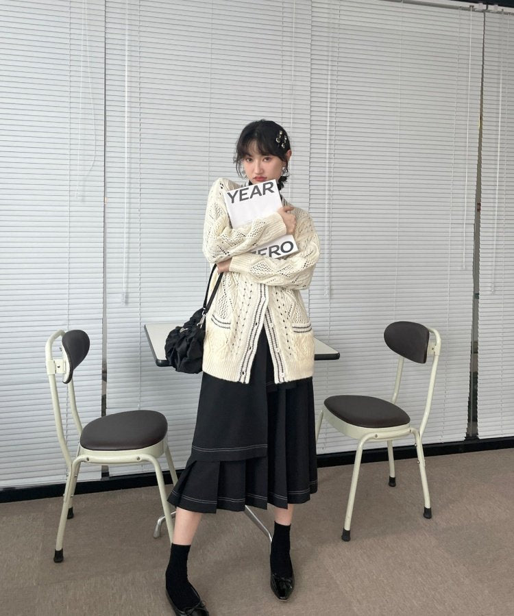 アシンメトリーヘムラインプリーツレイヤードスカート 7