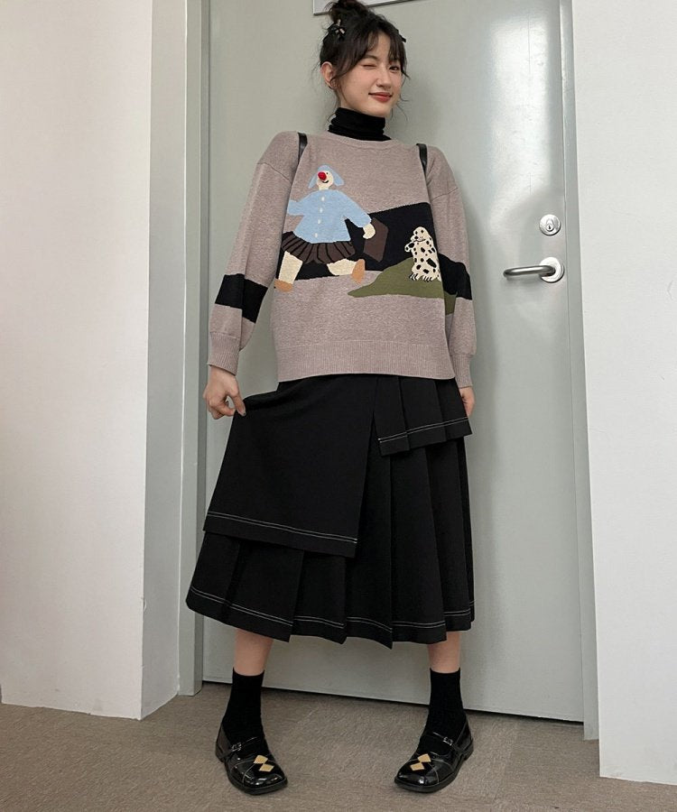 アシンメトリーヘムラインプリーツレイヤードスカート 8