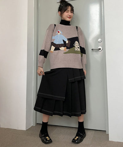 アシンメトリーヘムラインプリーツレイヤードスカート 8
