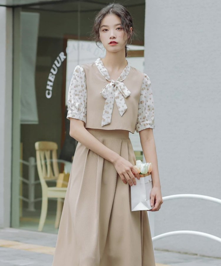 フェイクツーピースボウタイブラウスワンピース – jemiremi（ジェミレミ）