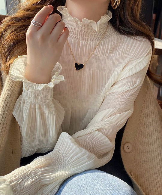 ワッシャーハイネックフリルブラウス