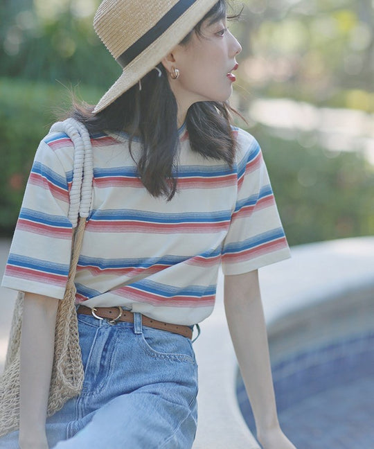 【夏編】「ボーダーTシャツ×ショートパンツ」で爽やかさを演出【10代】